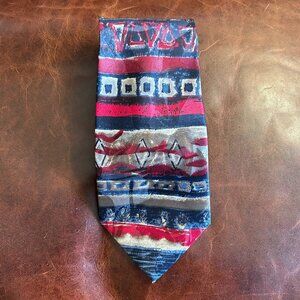 FloRence & k-inc. Men's Tie Abstract Geometric Tribal 90s Red Blue Tan Korea